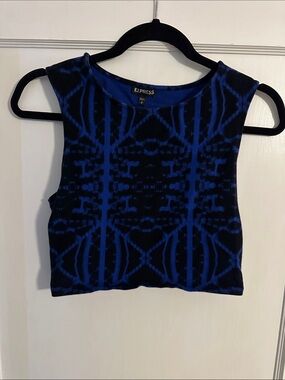 Express Black & Blue Patterned Crop Tank
